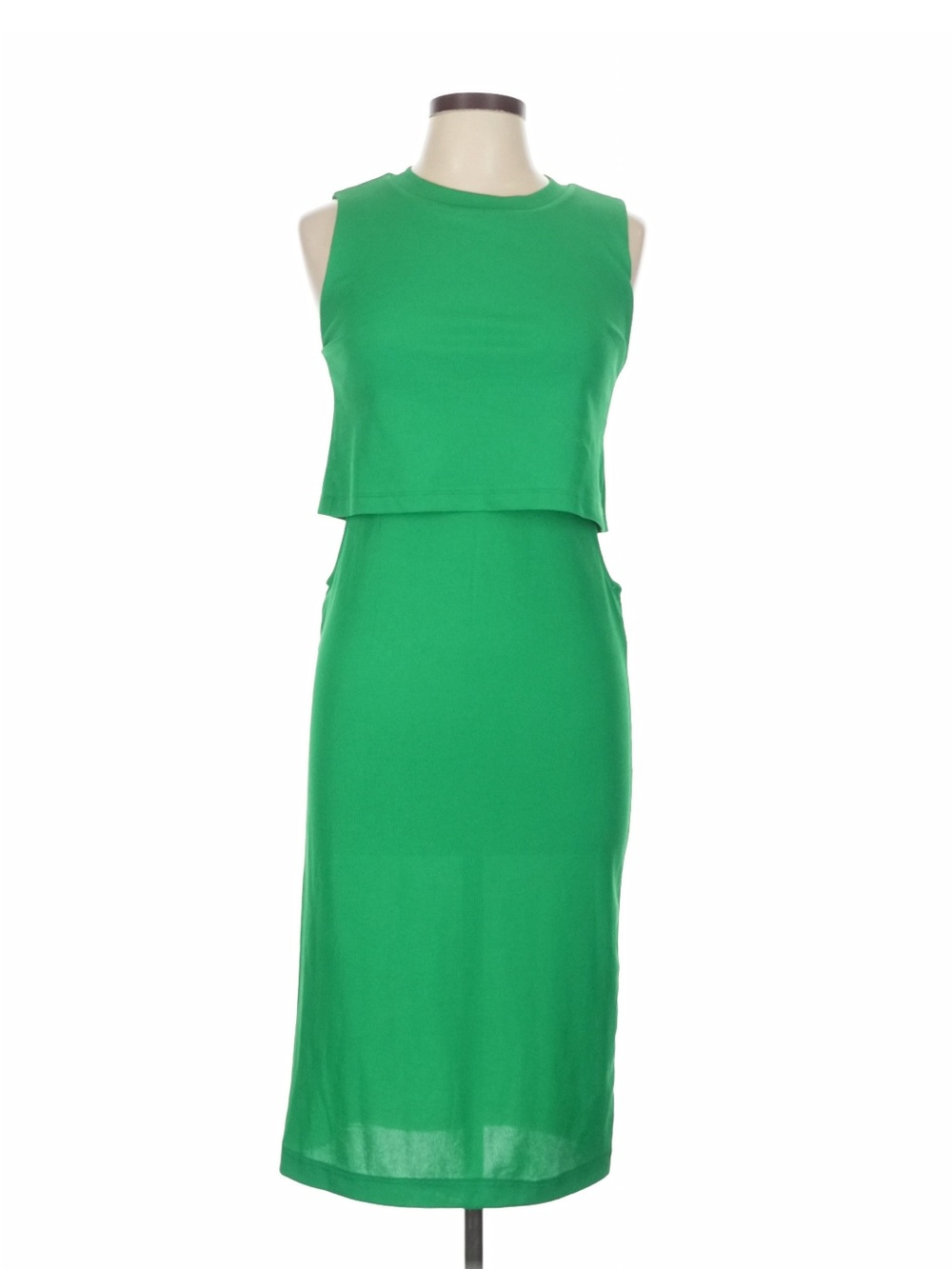 Topshop Green Sleeveless Layered Midi Dress